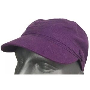 Angela William Womens Purple Linen Hat Cap Button Detail Casual Chic